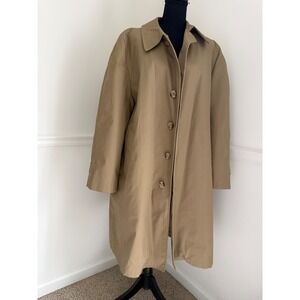 London Fog Mens Tan Full Length Trench Coat‎ Removable Fur Liner Size L/ 44 REG